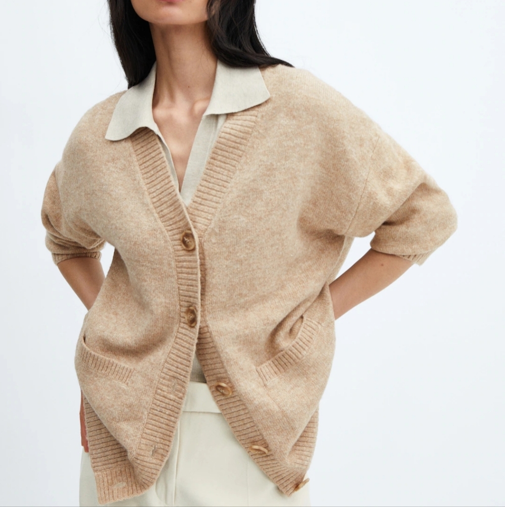 Mango Wool Blend Oversized Cardigan With Buttons Small